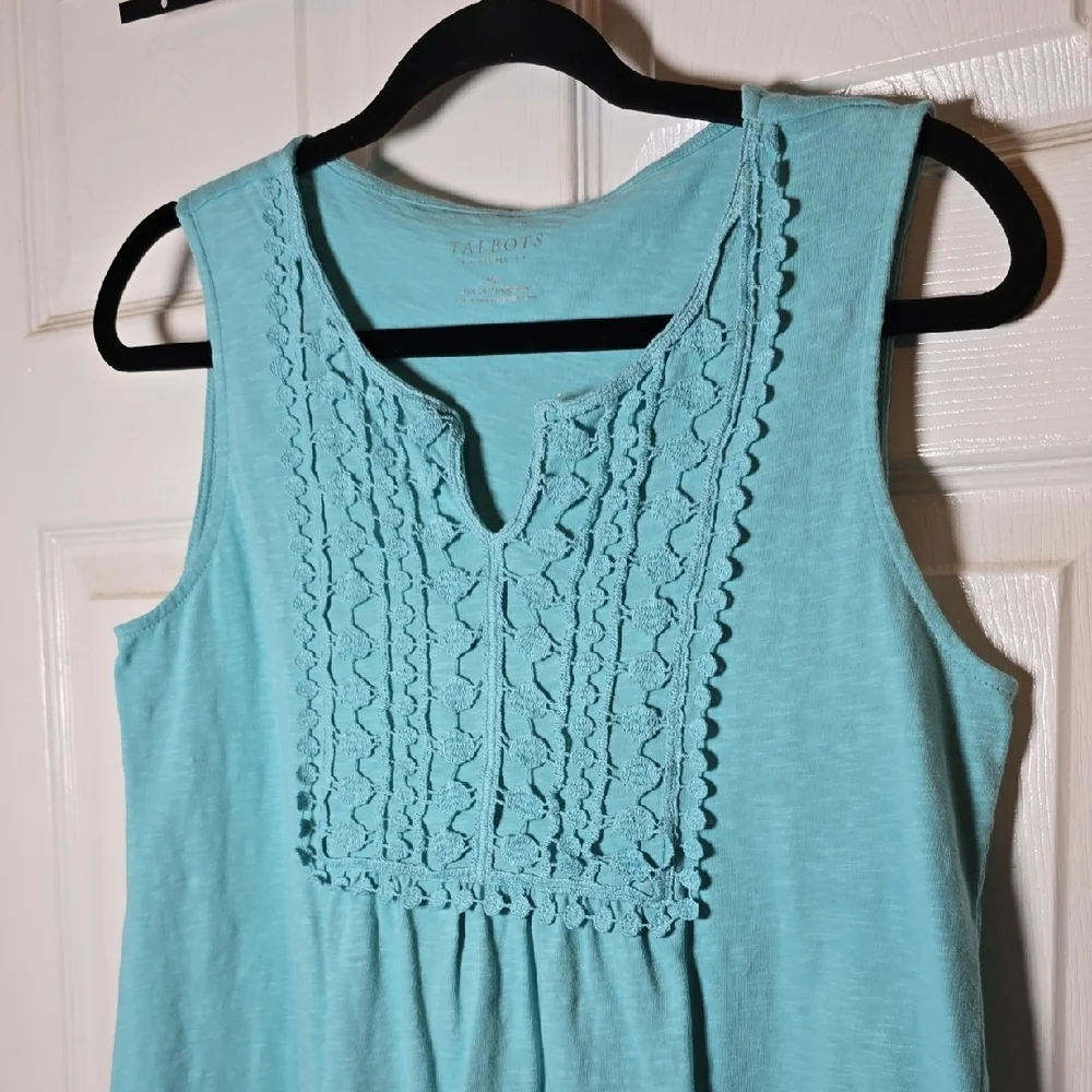 Talbots Medium M Petite Aqua Sleeveless Tank Top - Picture 4 of 5